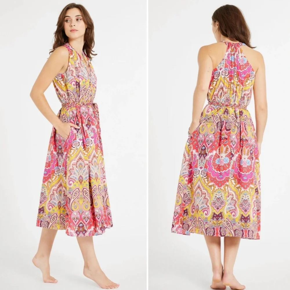 NWT Mille Marilyn Oversized Flowy Paisley Floral Belted Dress in Zanzibar XXS - Picture 2 of 10